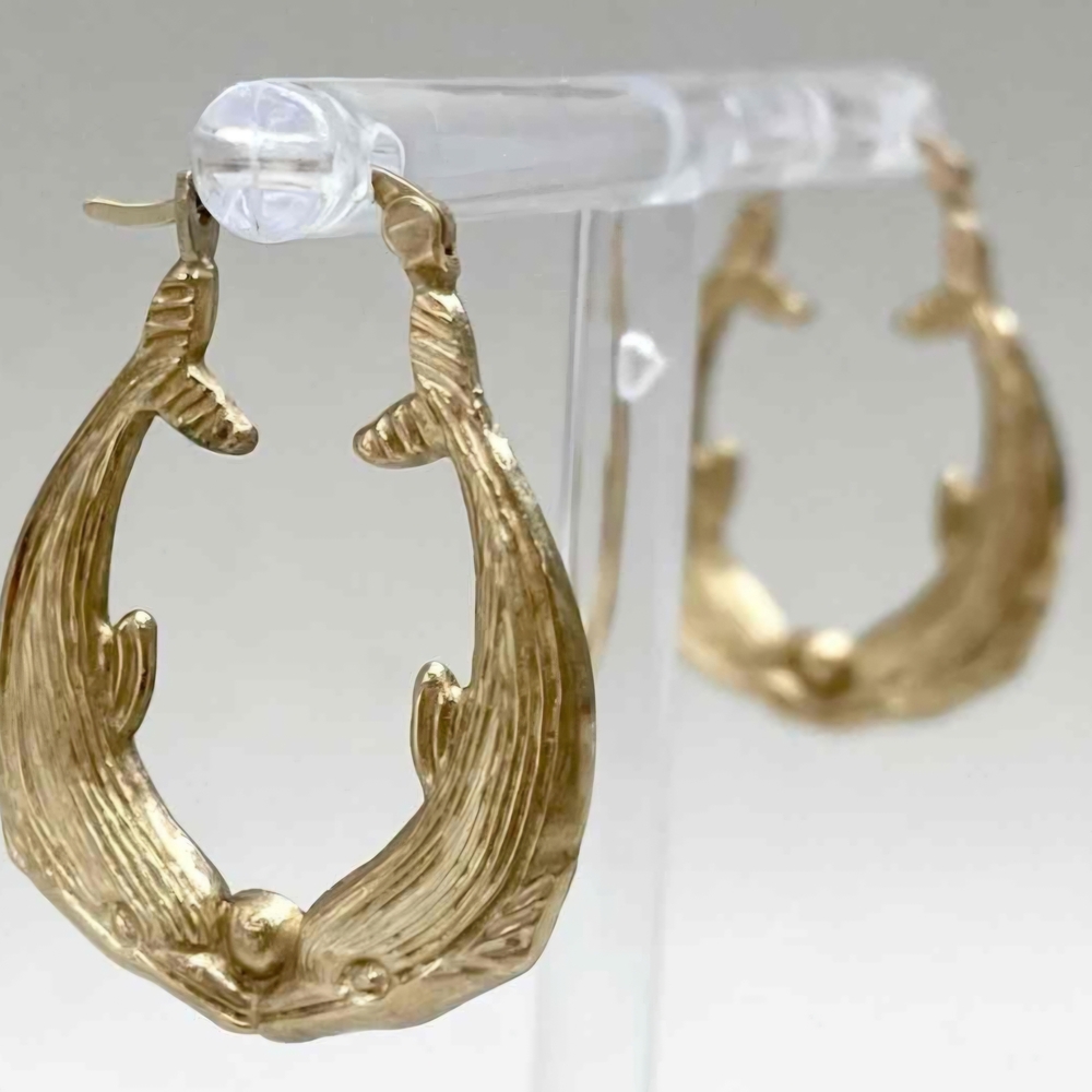 10k Solid Gold Dolphine Hoop Earrings - Elegant Womens Jewelry